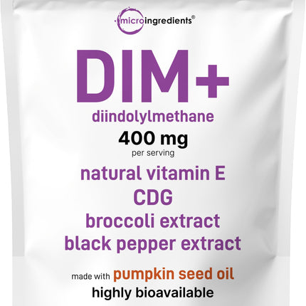 Micro Ingredients DIM+ Supplement 400mg for Men & Women | 240 Softgels with Pumpkin Seed Oil | Highly Bioavailable 7-in-1 Complex with Vitamin E, CDG, Broccoli & Black Pepper Extract