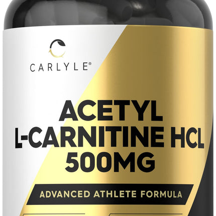 Carlyle Acetyl L-Carnitine HCL Supplement | 500mg Capsules | 180 Count | Advanced Athlete Formula | Non-GMO & Gluten Free