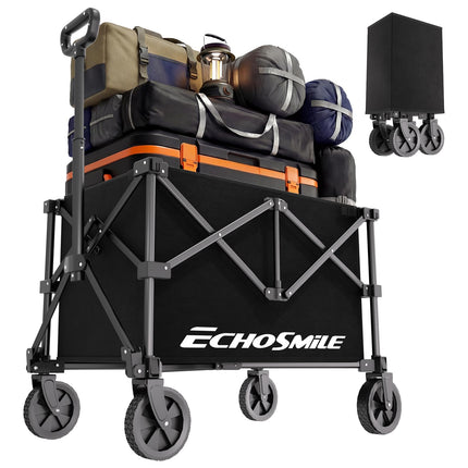 EchoSmile Easy Collapsible Wagon Cart, Folding for Grocery & Camping, Black