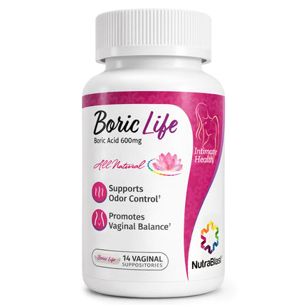 NutraBlast Boric Acid Suppositories - 100% Pure Made in USA - Boric Life Intimate Health Support (14 Count)