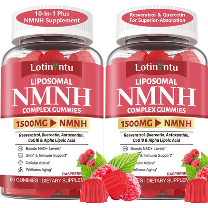 2Pack 1500MG Liposomal NMN Supplement NMNH Gummies-NAD Supplement to Boost NAD+, Nicotinamide Riboside ＆ Quercetin,Improve Energy Levels ＆ Enhance Endurance, Blend for Cellular Energy & Repair Support