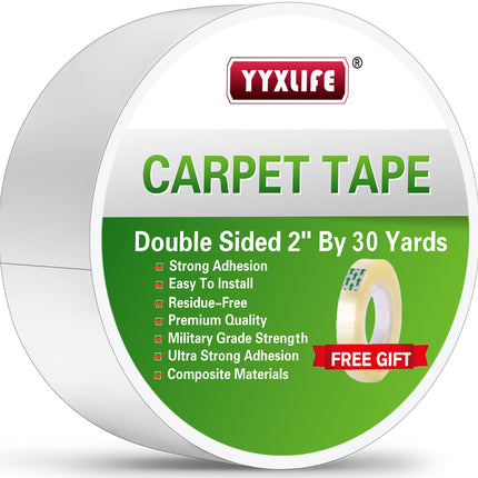 YYXLIFE Rug Tape Double Sided Carpet Tape Heavy Duty, 2 Inch x 30 Yards, Carpet Adhesive Removable Multi-Purpose Tape Cloth for Area Rugs, Outdoor Rugs, Carpets, Tape Carpet Adhesive, White