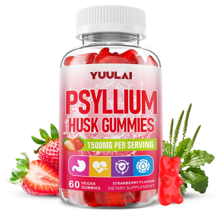 YUULAI Psyllium Husk Gummies, Psyllium Husk Fiber Supplement, Vegan, Sugar Free, 60 Count