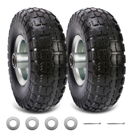 RRQ 10 Inch Solid PU Tire and Wheel, Flat Free 4.10/3.50-4" Tire, 2 Pack