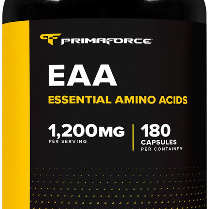 Primaforce EAA Capsules 1200mg, 180 Capsules, 90 Servings - Essential Amino Acids - Non-GMO, Gluten Free & Vegitarian Friendly