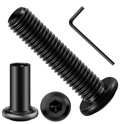 Mywish M8 x 35mm 20Set Flat Head Hex Socket Cap Screws Bolts with Barrel Nuts, 304 Stainless Steel Furniture Bolts Full Thread, Black Oxide & Hex Spanner