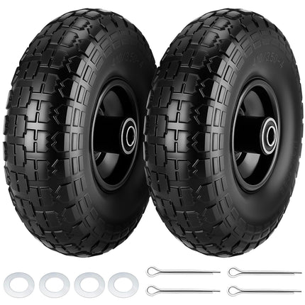 2 Pcs 4.10/3.50-4" Tire and Wheel Flat Free, 10 Inch Solid Rubber Tires with 5/8" Axle Bore Hole, 2.2" Offset Hub for Hand Truck, Wheelbarrow, Gorilla Cart, Garden Wagon Cart, Dolly, Utility Cart