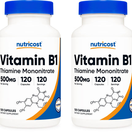 Nutricost Vitamin B1 (Thiamin) 500mg, 120 Capsules (2 Bottles)