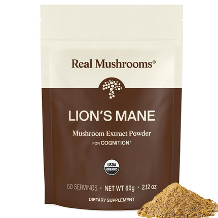 Real Mushrooms Lions Mane Mushroom Supplement - Organic Lions Mane Extract Powder for Overall Wellness with Adaptogens – Functional Vegan, Non-GMO Blend with 60 Servings