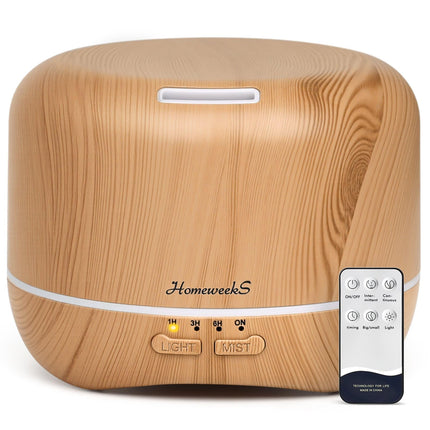 Homeweeks 300ml Essential Oil Diffuser, Quiet Aromatherapy Mist Diffusers for Essential Oils, Wood Grain, Ultrasonic, Remote Control, Timer, 7 Colors Light for Bedroom (300ml Yellow Wood Grain)