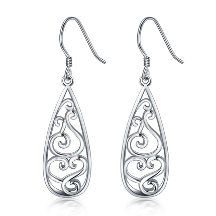 925 Sterling Silver Earrings, BoRuo Filigree Teardrop Earrings