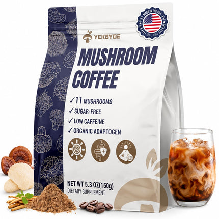 Mushroom Coffee, 11 Superfood Mushrooms includes Lion's Mane, Reishi, Chaga & Ashwagandha, Instant Mushroom Coffee Organic for Energy, Memory, Digestion & Detox, Low Caffeine & Sugar Free, 5.3oz