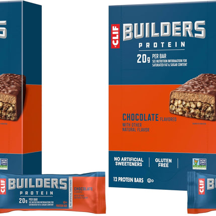 CLIF Builders - Chocolate Flavor - Protein Bars - Gluten-Free - Non-GMO - Low Glycemic - 20g Protein - 2.4 oz. (12 Count) (Pack of 2)