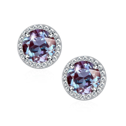 Halo June Birthstone Earrings for Women, Simulated Alexandrite Earrings