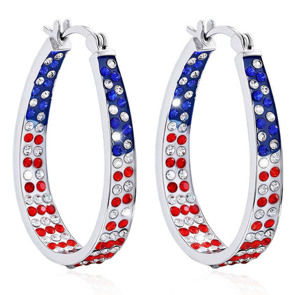 Go Ho 4th of July Patriotic Hoop Earrings, American Flag Red White and Blue Sparkly Crystal Jewelry for Women, Independence Day Accessories for Shirts Outfits