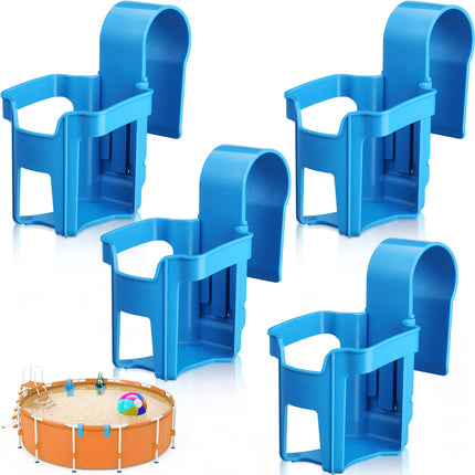 Nuogo 4 Pieces Poolside Cup Holder Sturdy Durable Above Ground Pool Accessories Blue for Above Ground Pools Cup Holder for Drinks Pool Fits 2 Inches or Thinner Round Top Bars