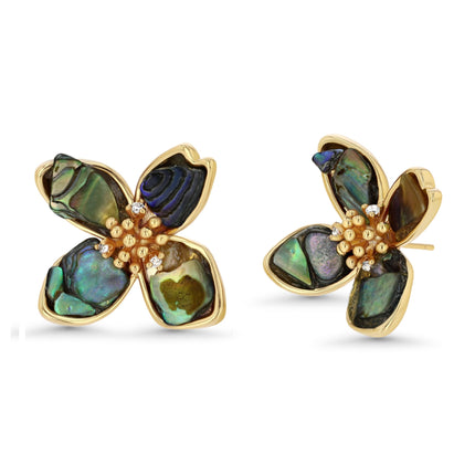 SNGIA Small Flower Earrings, Mother of Pearl Abalone Stud Earrings White or Dark Green 14k Gold Plated Ladies Flower Stud Earrings Cute Unique Earrings for Women by SNGIA
