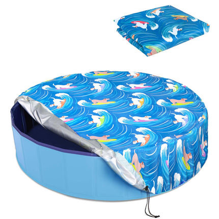 Ladadee Foldable Round Dog Swimming Pool Cover, for 32 "/63“/48” Collapsible Outdoor Tub, PVC Coating Waterproof and UV Protection, Leakproof Washable Kiddie Pet Small Paddling Bath Accessories