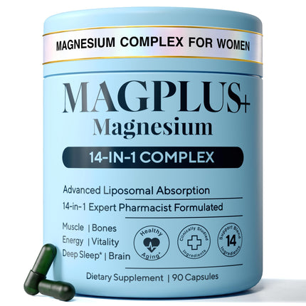 Magnesium Glycinate Complex Supplement, 900mg – 14-in-1 Magnesium L-Threonate, Citrate, Taurate & Malate for Women & Men – Liposomal Chelated Formula – Sleep, Muscle & Brain Support – 90 Capsules