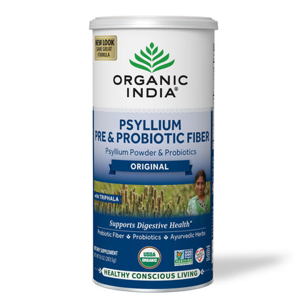ORGANIC INDIA Psyllium Husk Powder - Pre & Probiotic Fiber Supplement, Whole Psyllium Husk Supplement, Unflavored Powder, Dietary Fiber, USDA Organic, Gluten Free - 10 Oz
