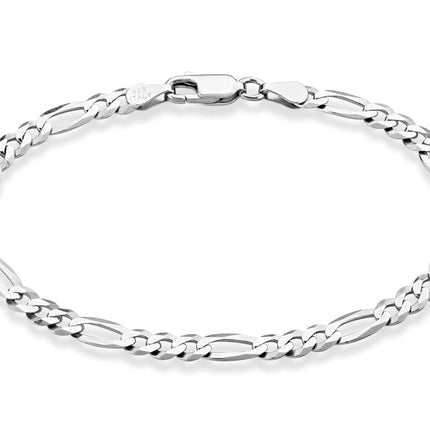 Miabella Solid 925 Sterling Silver Italian 5mm Diamond-Cut Figaro Chain Bracelet for Women Men, Made in Italy (Length 7 Inches)