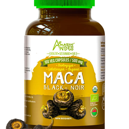 Black Maca Root Capsules l Organic Vegan Pills l 1500mg per Serving l Reproductive Health for Men l Natural Energy Booster l Adaptogen Function l Non GMO and Gluten Free l Amazon Andes