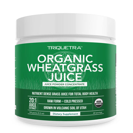 Organic Wheatgrass Juice Powder - Organic, Grown in Volcanic Soil of Utah - Raw BioActive Form, Cold-Pressed Then CO2 Dried, 20:1 Concentrate Juice Extract - Unflavored (5.3 oz – 60 Servings)