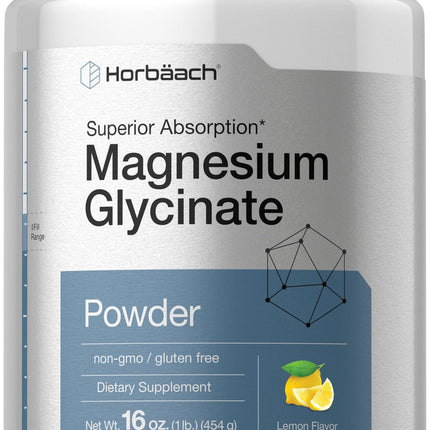 Horbäach Magnesium Glycinate Powder | 1 lb | Lemon Flavored | Superior Absorption | Non-GMO & Gluten Free