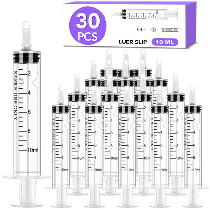 30 PCS 10ml Oral Syringe With Cap, Plastic Syringes without Needle for Medicine Dropper, Liquid Measuring, Handicrafts, Individually Sealed, Luer Slip
