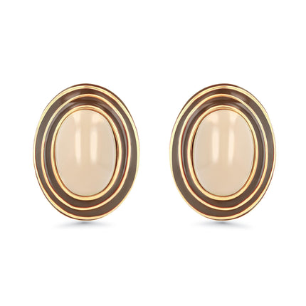 Large Chunky Brown Beige Tan 18K gold plated Round Oval Button Stud Enamel Statement Earrings for Women by SNGIA, Big Brown Bold Handmade Exaggerated Dome Retro Rounded Button Ball Trendy Bohemian Jewelry Gifts, Unique Baroque Vintage Summer Beach Fashion