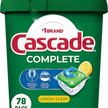 Cascade Complete Dishwasher Pods, Dishwasher Detergent, Lemon Scent ActionPacs, Cleaning Supplies, 78 Count