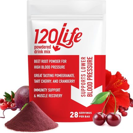 120LIFE Blood Pressure Support, Natural Beet Root Powder Drink Mix with Pomegranate Powder, Cranberry Supplement, Tart Cherry, Hibiscus, and Magnesium (28 Servings) - Gluten-Free, Vegan