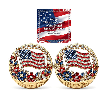 250th Anniversary Enamel Brooch Pin, 1776-2026 Patriotic Floral Star Badg American Birthday Rhinestone Flag Lapel Pin for Independence Day Veterans Souvenir Gift Jewelry (2PCS)