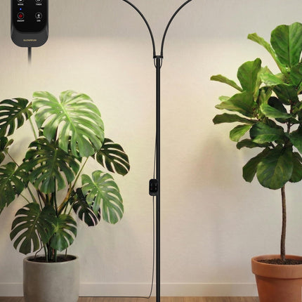 GLOWRIUM Grow Lights for Indoor Plants, 36W Full Spectrum 2-Head LED Plant Light with Stand, Adjustable Height, 3/9/12H Timer, 6 Dimmable Levels & 3 Lighting Modes(Black-Double Head)