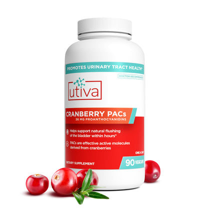 Utiva Cranberry PACs – Clinically Studied Ingredients 36mg PACs for UTI Avoidance - Supplement for Urinary Tract Health for Women and Men – Cranberry Extract Pills for Bladder Health, 90 Vegi Capsules