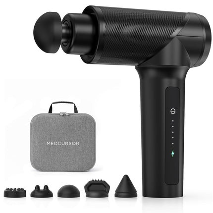 Medcursor Massage Gun - High Intensity Brushless Motor, Handheld Percussion Deep Tissue Massager with 6 Massage Heads for Sore Muscle and Stiffness, Gifts for Father/Dad (Black)