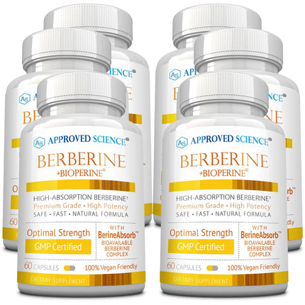 Approved Science Berberine 1000mg - High Absorption Berberine Supplement with BioPerine - 360 Capsules - 6 Month Supply - Vegan