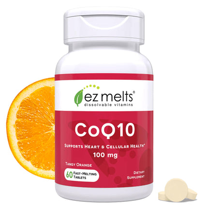 EZ Melts Coq10 - Antioxidant Supplement for Heart, Immune & Energy Support - No Artificial Flavors - Non-GMO & Vegan - Tangy Orange - 60 Dissolvable Tablets (60 Servings)
