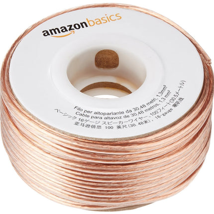 Amazon Basics 16-Gauge Speaker Wire Cable, Polarity Marked, 100 ft, Bronze
