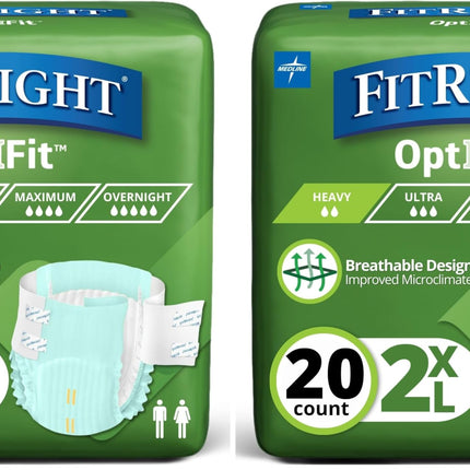 FitRight OptiFit Extra Adult Briefs, Incontinence Diapers with Tabs, Moderate Absorbency, 2XL, 60 to 70", 20 Count (Pack of 2)