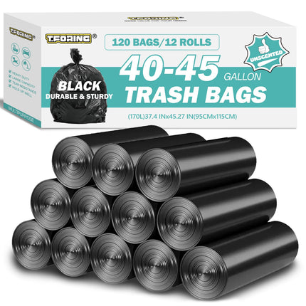T.FORING 40-45 Gallon Trash Bags Unscented, 35'' x 40'', Black, 120 Count
