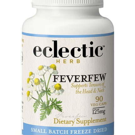 Eclectic Herb - Feverfew Capsules | Support for Head & Neck Tension | Herbal Supplement | US-Grown, Vegan, Non-GMO, Gluten Free (90 CT | 125 mg)