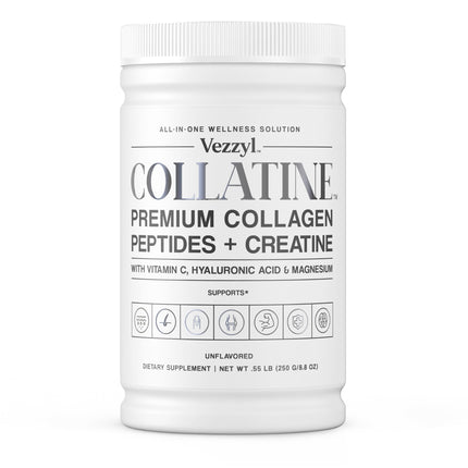 Vezzyl - Collatine - Premium Collagen Peptides + Creatine with Vitamin C, Hyaluronic Acid and Magnesium for Skin, Hair, Nails, Bone & Joint, Muscle, Immune and Cognitive Aid (.55 LB (250 G/8.8 OZ)