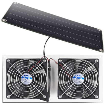 AntPay Solar Powered Fan Kit, IPX7 Weatherproof Dual Fan, Solar Exhaust Intake Cooling Ventilation for Chicken Coop,Greenhouse,Shed,Pet House,Outside with 11Ft/3.5m