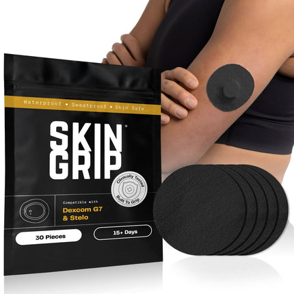 Skin Grip Dexcom G7 Extended Supply (30 Pack)– Waterproof & Sweatproof Cover for Continuous Glucose Monitor Sensor, Stays Secure for 10-15 Days, (Black)