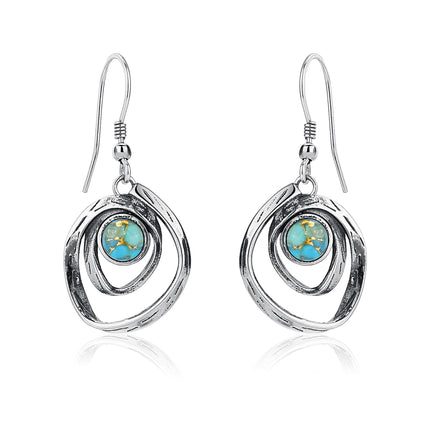 Phyonio Teal Turquoise Earrings for Women 925 Sterling Silver Turquoise Dangle Earrings Vintage Swirl/Spiral Ear Hook Earrings