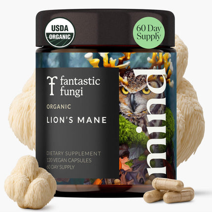 Fantastic Fungi Lions Mane Supplement Capsules - Lions Mane Mushroom Supplement for Focus, Memory & Mood - Adaptogenic Functional Mushroom Extract, USDA Organic, Vegan, 120 Capsules (2-Month Supply)