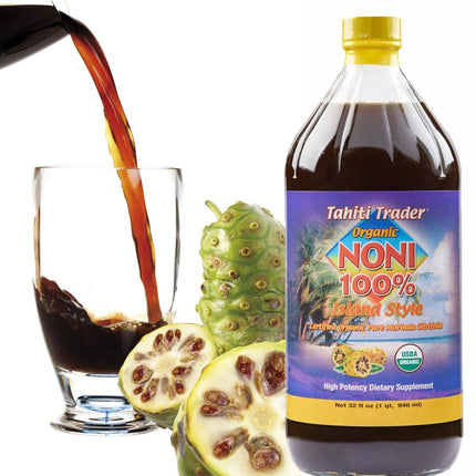 Tahiti Trader Island Style High Potency Noni Juice - Pure Noni Fruit Juice Fermented to Vinegar - Organic Antioxidant Superfood Supporting Energy & Body Health - (32oz, 1 Pack)