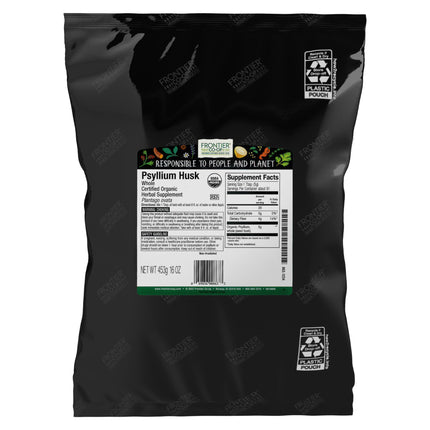 Frontier Co-op Organic Whole Psyllium Husk, Fiber for Baking, Psyllium Nutritional Supplement for Digestion, Kosher | 16 Ounce (Pack of 1)