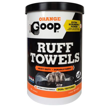 GOOP Orange Heavy Duty Ruff Towels with Scrubbing Power, 10” x 12” Dual Textured Multi-Purpose Cleaning Wipes, Removes Dirt, Grease, Oil, 72 Count